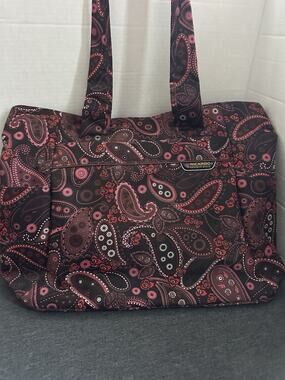 Ricardo Beverly Hills Paisley Travel Tote Bag Large Shoulder Carry On Burgundy